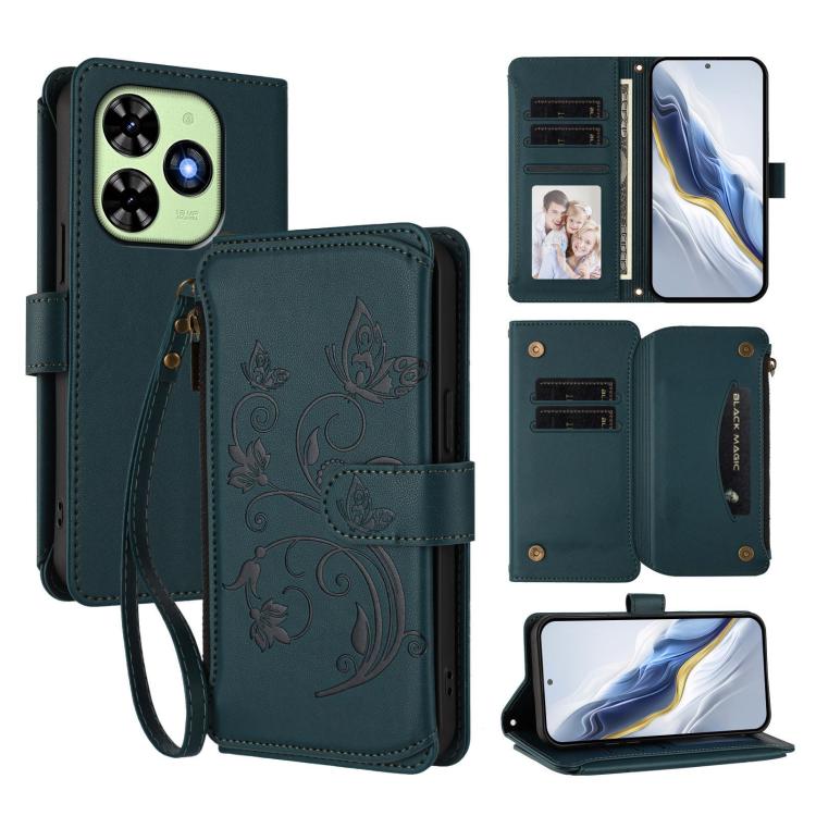 Butterfly Love Flower Multi-card Zipper Wallet Leather Phone Case, For Tecno Camon 30 4G / 5G, For Tecno Spark 20 Pro+ 4G, For Tecno Spark GO 2024 4G / 20 4G, For Tecno Pova 5 Pro 5G, For Tecno Pova Neo 3, For Tecno Pova 5, For Tecno Camon 20 Premier 5...