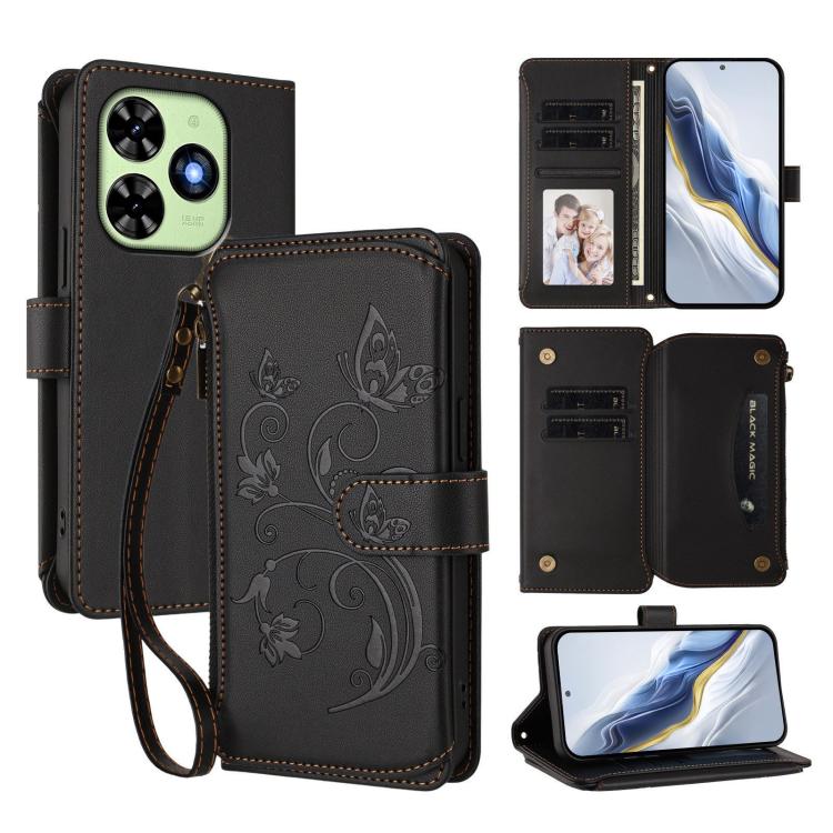 Butterfly Love Flower Multi-card Zipper Wallet Leather Phone Case, For Tecno Camon 30 4G / 5G, For Tecno Spark 20 Pro+ 4G, For Tecno Spark GO 2024 4G / 20 4G, For Tecno Pova 5 Pro 5G, For Tecno Pova Neo 3, For Tecno Pova 5, For Tecno Camon 20 Premier 5...