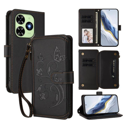 Butterfly Love Flower Multi-card Zipper Wallet Leather Phone Case, For Tecno Camon 30 4G / 5G, For Tecno Spark 20 Pro+ 4G, For Tecno Spark GO 2024 4G / 20 4G, For Tecno Pova 5 Pro 5G, For Tecno Pova Neo 3, For Tecno Pova 5, For Tecno Camon 20 Premier 5...