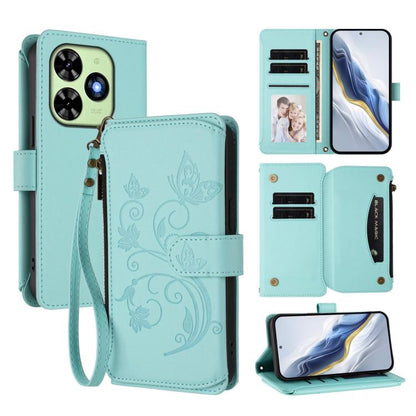 Butterfly Love Flower Multi-card Zipper Wallet Leather Phone Case, For Tecno Camon 30 4G / 5G, For Tecno Spark 20 Pro+ 4G, For Tecno Spark GO 2024 4G / 20 4G, For Tecno Pova 5 Pro 5G, For Tecno Pova Neo 3, For Tecno Pova 5, For Tecno Camon 20 Premier 5...