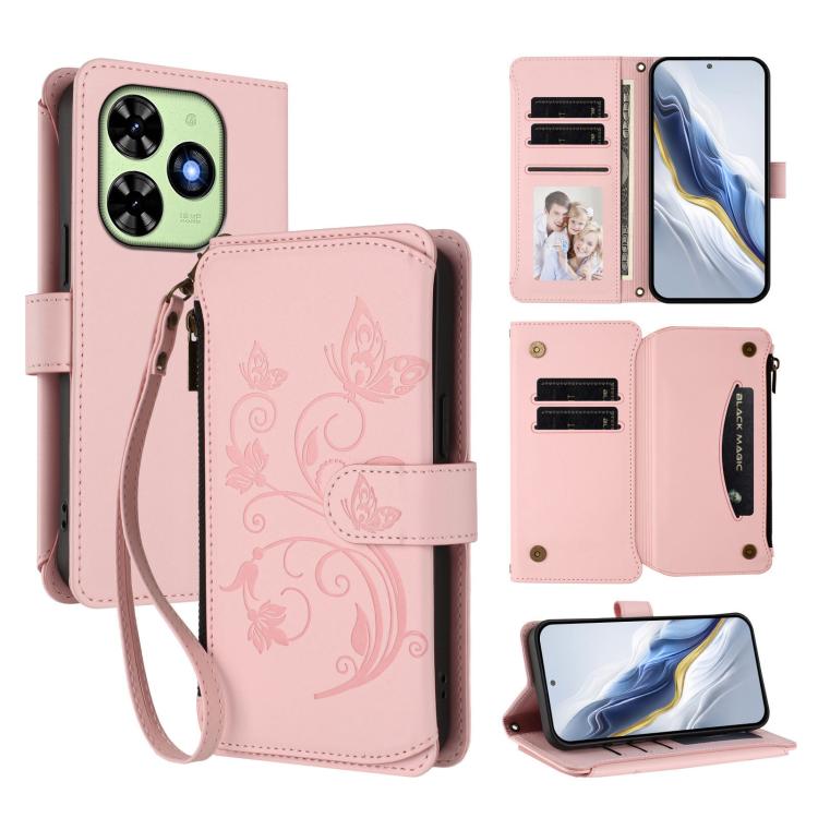 Butterfly Love Flower Multi-card Zipper Wallet Leather Phone Case, For Tecno Camon 30 4G / 5G, For Tecno Spark 20 Pro+ 4G, For Tecno Spark GO 2024 4G / 20 4G, For Tecno Pova 5 Pro 5G, For Tecno Pova Neo 3, For Tecno Pova 5, For Tecno Camon 20 Premier 5...