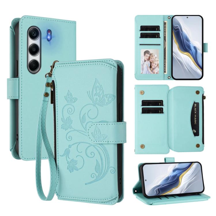 Butterfly Love Flower Multi-card Zipper Wallet Leather Phone Case, For Tecno Camon 50 Pro 4G, For Tecno Camon 50 4G, For Tecno Spark Slim 5G, For Tecno Camon 40 Pro 4G, For Tecno Spark 40 4G, For Tecno Pova 7 4G, For Tecno Spark GO 2025 / 1S           ...