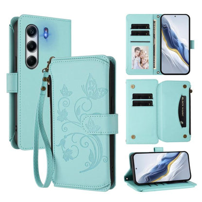 Butterfly Love Flower Multi-card Zipper Wallet Leather Phone Case, For Tecno Camon 50 Pro 4G, For Tecno Camon 50 4G, For Tecno Spark Slim 5G, For Tecno Camon 40 Pro 4G, For Tecno Spark 40 4G, For Tecno Pova 7 4G, For Tecno Spark GO 2025 / 1S           ...