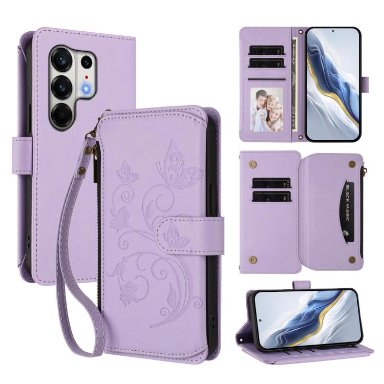Butterfly Love Flower Multi-card Zipper Wallet Leather Phone Case, For Tecno Camon 50 Pro 4G, For Tecno Camon 50 4G, For Tecno Spark Slim 5G, For Tecno Camon 40 Pro 4G, For Tecno Spark 40 4G, For Tecno Pova 7 4G, For Tecno Spark GO 2025 / 1S           ...