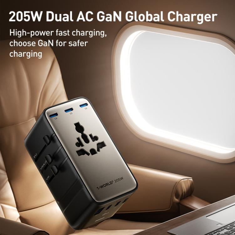 MOMAX UA28L 1-World 2 205W Dual AC 7-Port Universal Travel GaN Charger with 140W Cable, UA28L