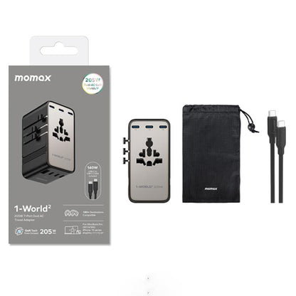 MOMAX UA28L 1-World 2 205W Dual AC 7-Port Universal Travel GaN Charger with 140W Cable, UA28L