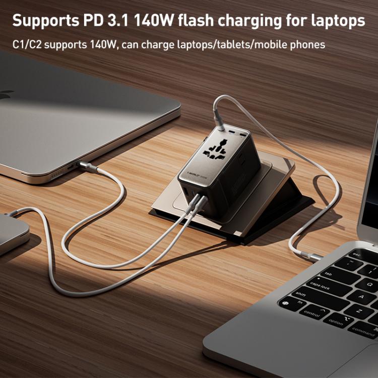 MOMAX UA28L 1-World 2 205W Dual AC 7-Port Universal Travel GaN Charger with 140W Cable, UA28L