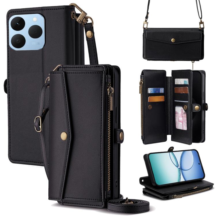 Zipper Wallet Side Buckle Crossbody Lanyard Leather Phone Case, For Realme P4 Power 5G, For Realme Note 80 4G, For Realme C83 5G, For Realme Neo8 5G, For Realme 16 5G Global, For Realme 16 Pro+ 5G, For Realme 16 Pro 5G, For Realme P4x 5G               ...