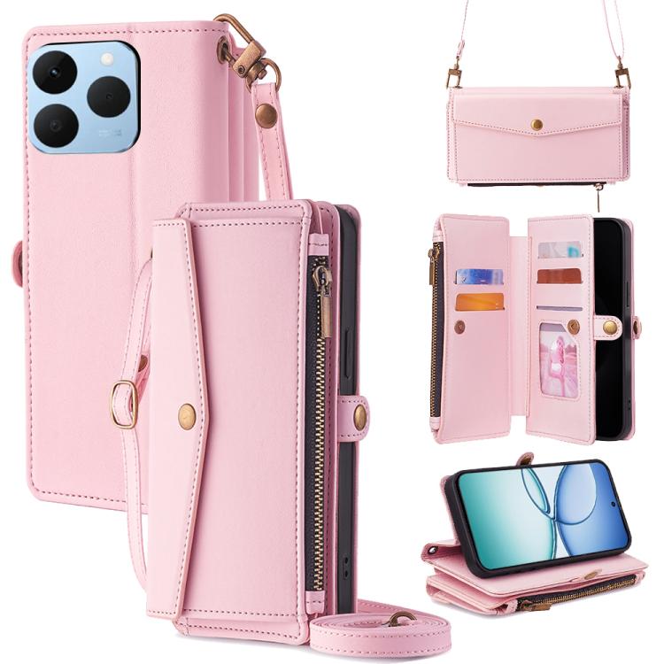 Zipper Wallet Side Buckle Crossbody Lanyard Leather Phone Case, For Realme P4 Power 5G, For Realme Note 80 4G, For Realme C83 5G, For Realme Neo8 5G, For Realme 16 5G Global, For Realme 16 Pro+ 5G, For Realme 16 Pro 5G, For Realme P4x 5G               ...
