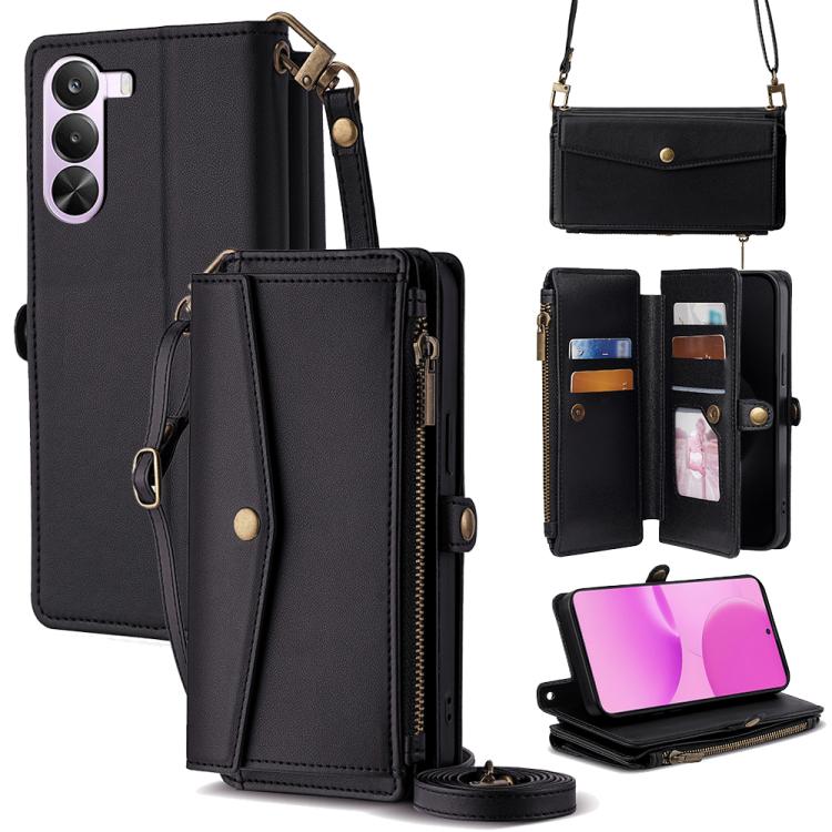 Zipper Wallet Side Buckle Crossbody Lanyard Leather Phone Case, For Realme P4 Power 5G, For Realme Note 80 4G, For Realme C83 5G, For Realme Neo8 5G, For Realme 16 5G Global, For Realme 16 Pro+ 5G, For Realme 16 Pro 5G, For Realme P4x 5G               ...