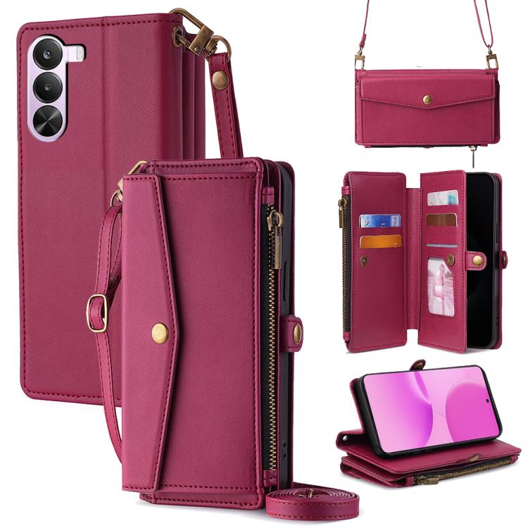 Zipper Wallet Side Buckle Crossbody Lanyard Leather Phone Case, For Realme P4 Power 5G, For Realme Note 80 4G, For Realme C83 5G, For Realme Neo8 5G, For Realme 16 5G Global, For Realme 16 Pro+ 5G, For Realme 16 Pro 5G, For Realme P4x 5G               ...