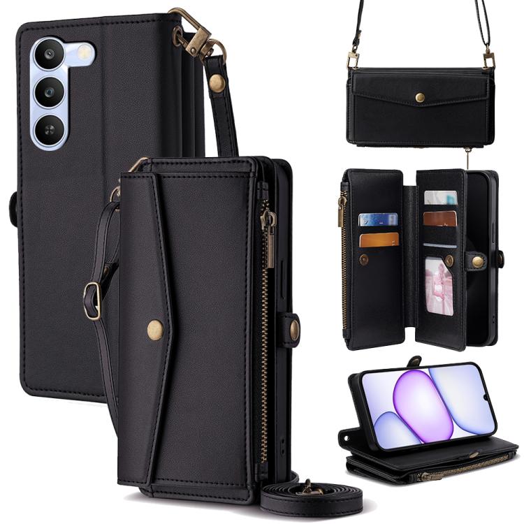 Zipper Wallet Side Buckle Crossbody Lanyard Leather Phone Case, For Realme P4 Power 5G, For Realme Note 80 4G, For Realme C83 5G, For Realme Neo8 5G, For Realme 16 5G Global, For Realme 16 Pro+ 5G, For Realme 16 Pro 5G, For Realme P4x 5G               ...