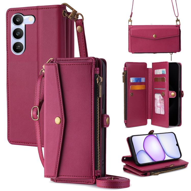 Zipper Wallet Side Buckle Crossbody Lanyard Leather Phone Case, For Realme P4 Power 5G, For Realme Note 80 4G, For Realme C83 5G, For Realme Neo8 5G, For Realme 16 5G Global, For Realme 16 Pro+ 5G, For Realme 16 Pro 5G, For Realme P4x 5G               ...