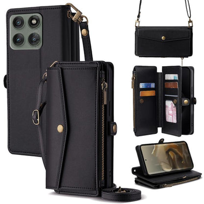 Zipper Wallet Side Buckle Crossbody Lanyard Leather Phone Case