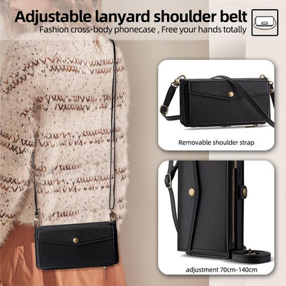 Zipper Wallet Side Buckle Crossbody Lanyard Leather Phone Case