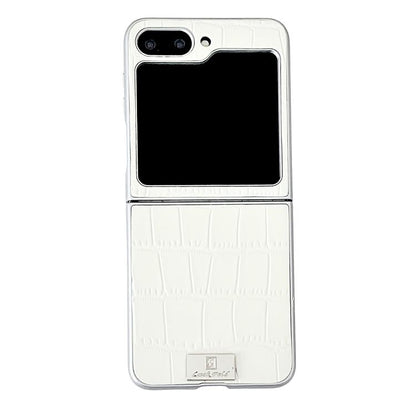 Silver Edge Crocodile Pattern Foldable Phone Case, For Galaxy Z Flip8 5G, For Samsung Galaxy Z Flip7 FE / Flip6, For Samsung Galaxy Z Flip7 5G, For Samsung Galaxy Z Flip5 5G, For Samsung Galaxy Z Flip4 5G