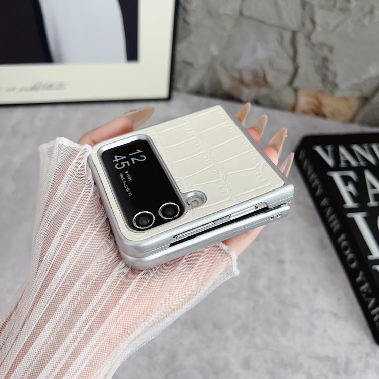 Silver Edge Crocodile Pattern Foldable Phone Case, For Galaxy Z Flip8 5G, For Samsung Galaxy Z Flip7 FE / Flip6, For Samsung Galaxy Z Flip7 5G, For Samsung Galaxy Z Flip5 5G, For Samsung Galaxy Z Flip4 5G