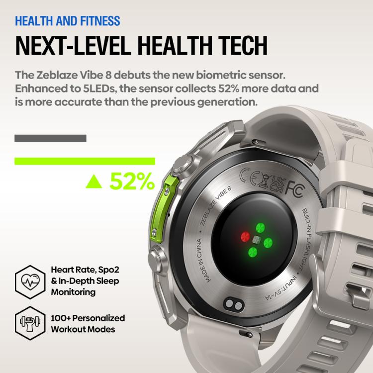 Zeblaze Vibe 8 Rugged Outdoor Smart Watch 1.43 inch Screen 5 ATM & IP69K Built-in Flashlight