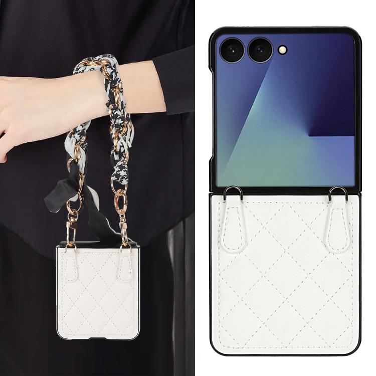 Rhombic Leather Phone Case with Scarf / Bracelet, For Samsung Galaxy Z Flip7 5G