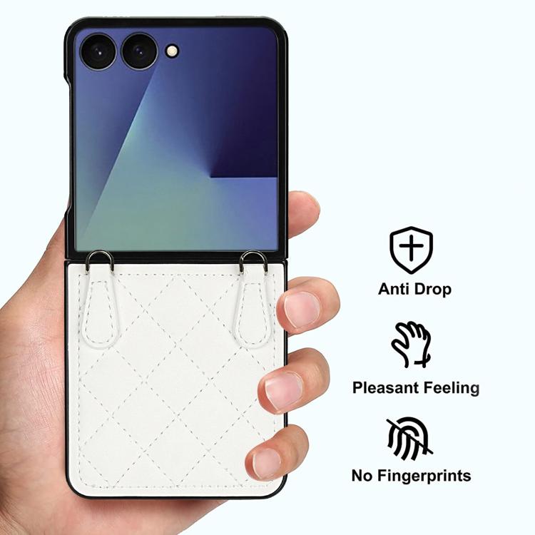 Rhombic Leather Phone Case with Scarf / Bracelet, For Samsung Galaxy Z Flip7 5G