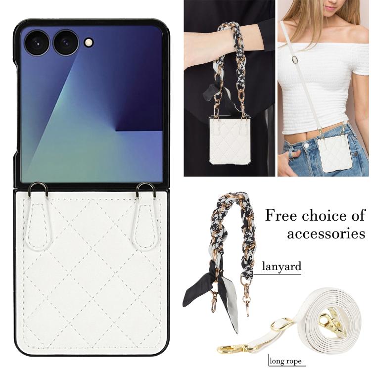 Rhombic Leather Phone Case with Scarf / Bracelet, For Samsung Galaxy Z Flip7 5G