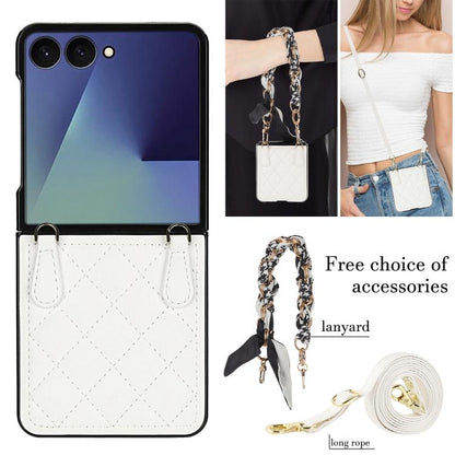 Rhombic Leather Phone Case with Scarf / Bracelet, For Samsung Galaxy Z Flip7 5G