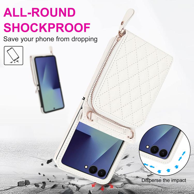 Large Zipper Card Slot Leather Phone Case with Crossbody Strap, For Samsung Galaxy Z Flip7 5G