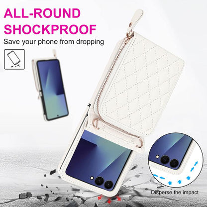 Large Zipper Card Slot Leather Phone Case with Crossbody Strap, For Samsung Galaxy Z Flip7 5G