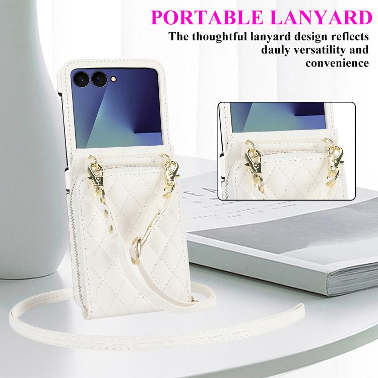 Large Zipper Card Slot Leather Phone Case with Crossbody Strap, For Samsung Galaxy Z Flip7 5G