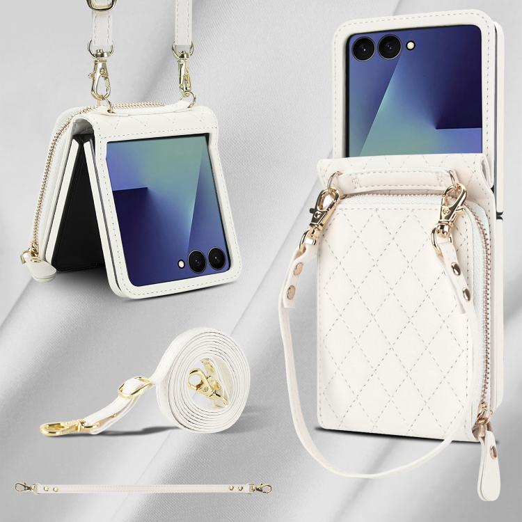 Large Zipper Card Slot Leather Phone Case with Crossbody Strap, For Samsung Galaxy Z Flip7 5G