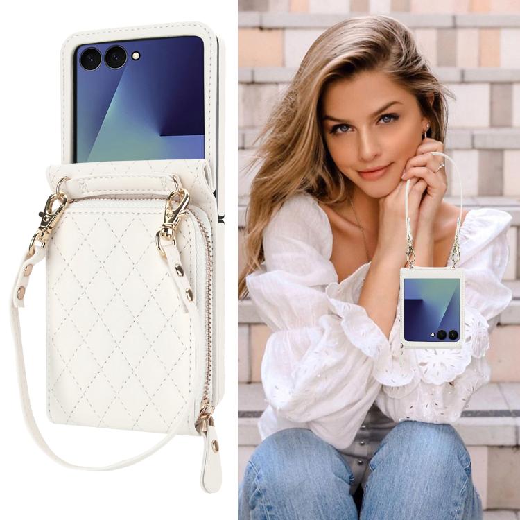 Large Zipper Card Slot Leather Phone Case with Crossbody Strap, For Samsung Galaxy Z Flip7 5G