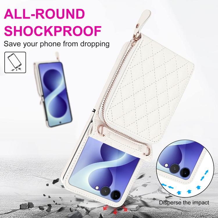 Large Zipper Card Slot Leather Phone Case with Crossbody Strap, For Galaxy Z Flip8 5G, For Samsung Galaxy Z Flip7 5G