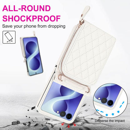 Large Zipper Card Slot Leather Phone Case with Crossbody Strap, For Galaxy Z Flip8 5G, For Samsung Galaxy Z Flip7 5G