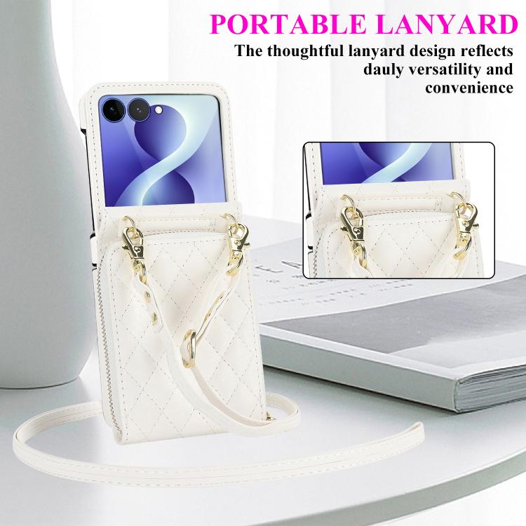 Large Zipper Card Slot Leather Phone Case with Crossbody Strap, For Galaxy Z Flip8 5G, For Samsung Galaxy Z Flip7 5G