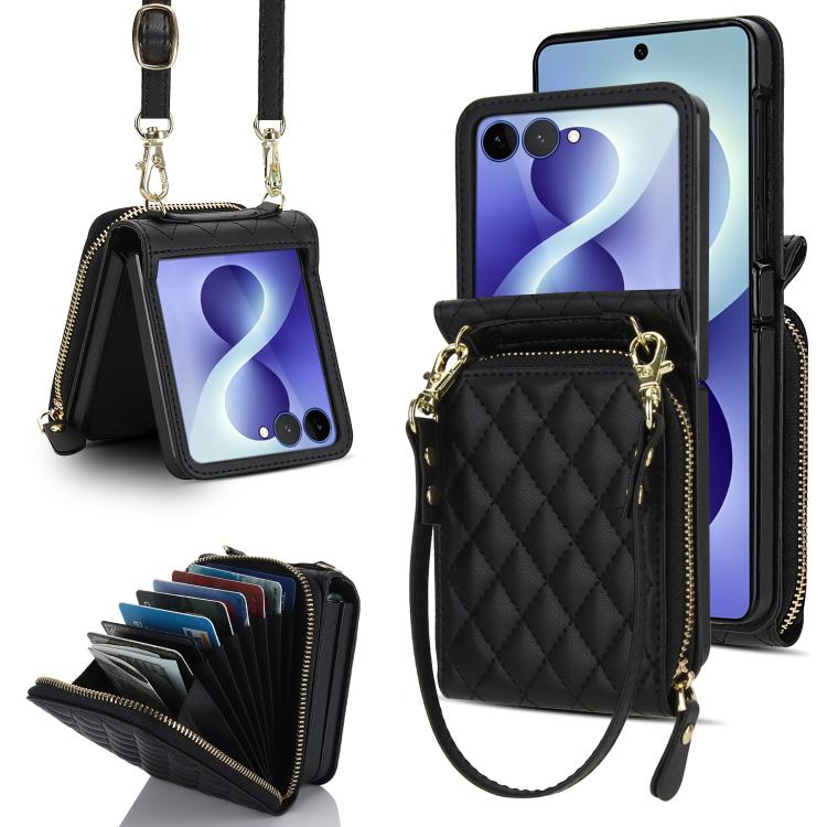 Large Zipper Card Slot Leather Phone Case with Crossbody Strap, For Galaxy Z Flip8 5G, For Samsung Galaxy Z Flip7 5G