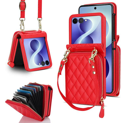 Large Zipper Card Slot Leather Phone Case with Crossbody Strap, For Galaxy Z Flip8 5G, For Samsung Galaxy Z Flip7 5G