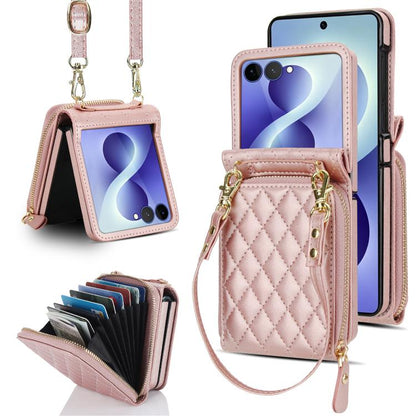 Large Zipper Card Slot Leather Phone Case with Crossbody Strap, For Galaxy Z Flip8 5G, For Samsung Galaxy Z Flip7 5G