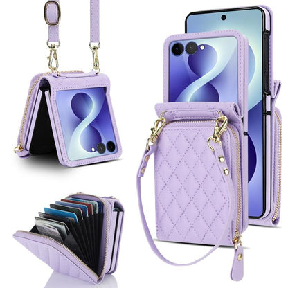 Large Zipper Card Slot Leather Phone Case with Crossbody Strap, For Galaxy Z Flip8 5G, For Samsung Galaxy Z Flip7 5G