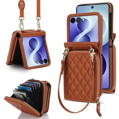 Large Zipper Card Slot Leather Phone Case with Crossbody Strap, For Galaxy Z Flip8 5G, For Samsung Galaxy Z Flip7 5G