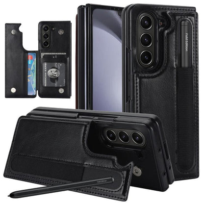 Full Coverage Fold Double Buckle PU Phone Case with Pen Slots, For Galaxy Z Fold8 Ultra 5G, For Samsung Galaxy Z Fold7