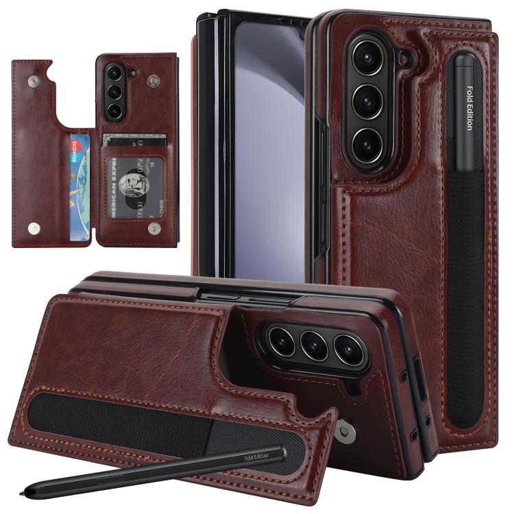 Full Coverage Fold Double Buckle PU Phone Case with Pen Slots, For Galaxy Z Fold8 Ultra 5G, For Samsung Galaxy Z Fold7