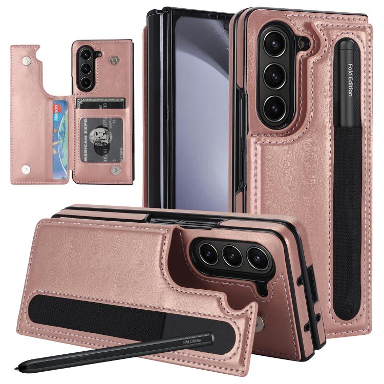Full Coverage Fold Double Buckle PU Phone Case with Pen Slots, For Galaxy Z Fold8 Ultra 5G, For Samsung Galaxy Z Fold7