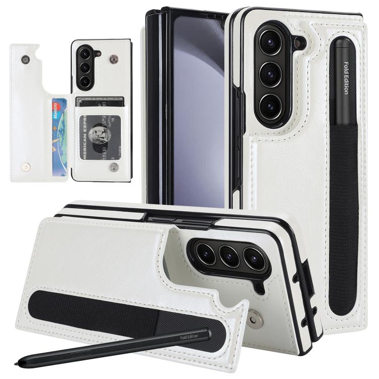Full Coverage Fold Double Buckle PU Phone Case with Pen Slots, For Galaxy Z Fold8 Ultra 5G, For Samsung Galaxy Z Fold7