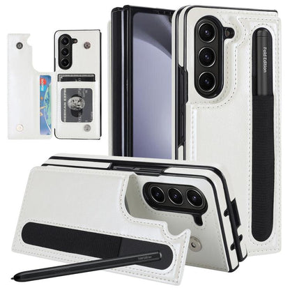 Full Coverage Fold Double Buckle PU Phone Case with Pen Slots, For Galaxy Z Fold8 Ultra 5G, For Samsung Galaxy Z Fold7