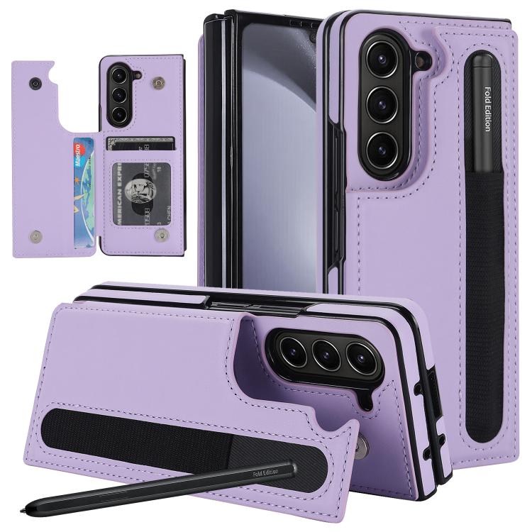 Full Coverage Fold Double Buckle PU Phone Case with Pen Slots, For Galaxy Z Fold8 Ultra 5G, For Samsung Galaxy Z Fold7