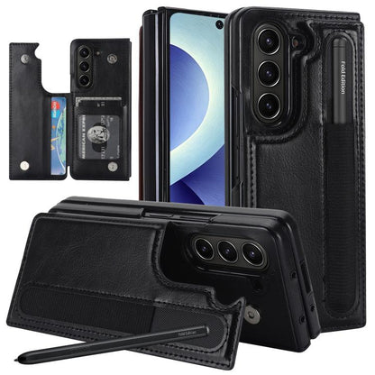 Full Coverage Fold Double Buckle PU Phone Case with Pen Slots, For Galaxy Z Fold8 Ultra 5G, For Samsung Galaxy Z Fold7