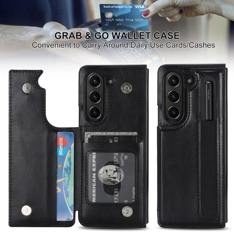 Full Coverage Fold Double Buckle PU Phone Case with Pen Slots, For Galaxy Z Fold8 Ultra 5G, For Samsung Galaxy Z Fold7