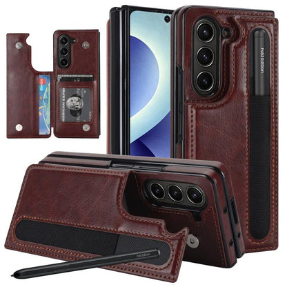 Full Coverage Fold Double Buckle PU Phone Case with Pen Slots, For Galaxy Z Fold8 Ultra 5G, For Samsung Galaxy Z Fold7
