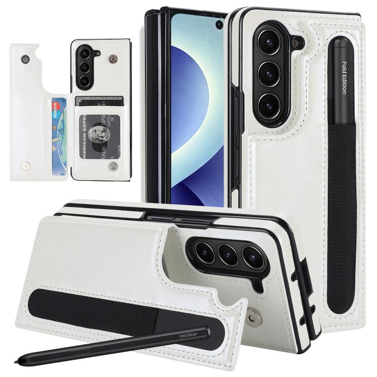 Full Coverage Fold Double Buckle PU Phone Case with Pen Slots, For Galaxy Z Fold8 Ultra 5G, For Samsung Galaxy Z Fold7