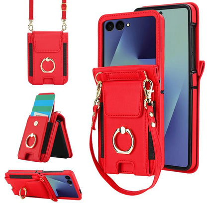 Ring Holder Wallet Card Slot Leather Phone Case, For Galaxy Z Flip8 5G, For Samsung Galaxy Z Flip7 5G